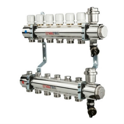 Коллектор теплого пола Valtec 1" 3x3/4" из латуни с балансировочными и термостатическими клапанами
